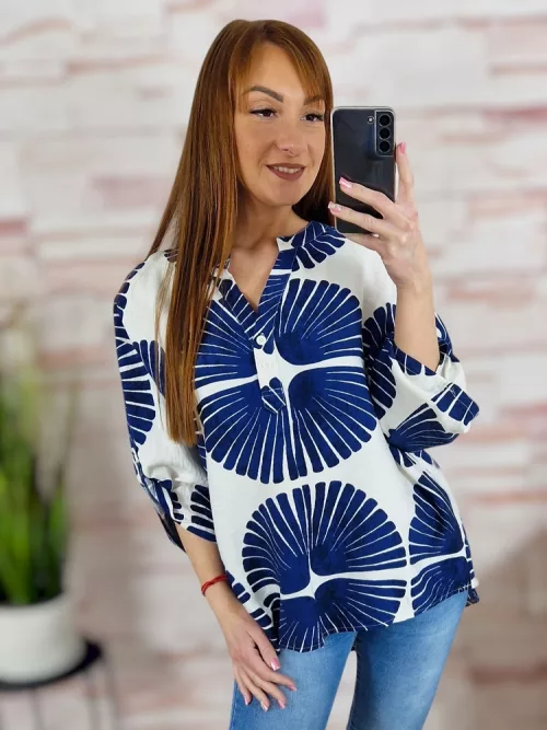 Mintás, roll-up ujjú, v-kivágású felső XL-XXL
