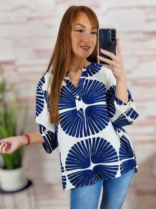 Mintás, roll-up ujjú, v-kivágású felső XL-XXL