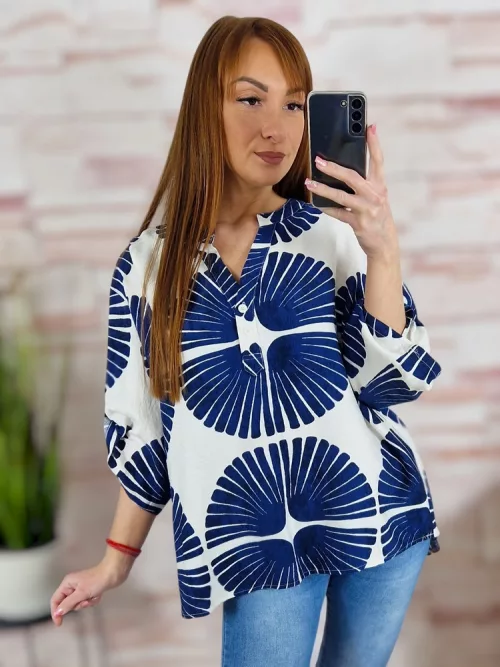 Mintás, roll-up ujjú, v-kivágású felső XL-XXL