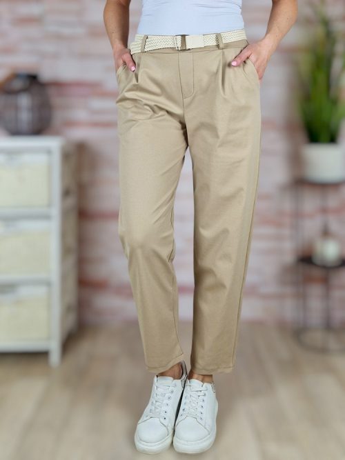 Fonott öves, zsebes, gumis derekú nadrág M-L