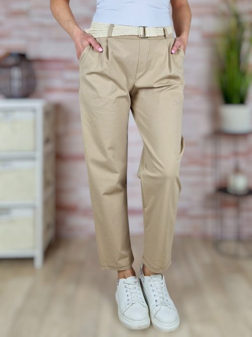 Fonott öves, zsebes, gumis derekú nadrág M-L