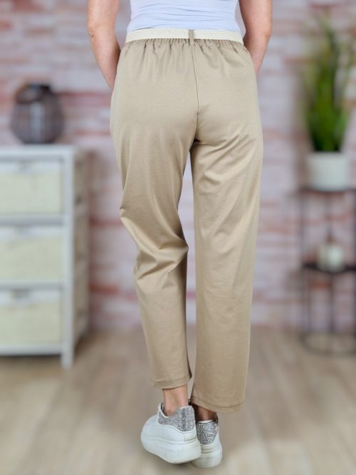 Fonott öves, zsebes, gumis derekú nadrág M-L