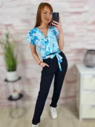 Virágmintás, mellnél átlapolt, pillangó ujjú overál S-M