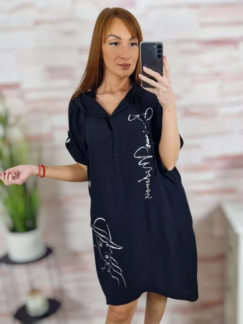 Kapucnis, mellig gombos, roll-up ujjú ruha L-XL