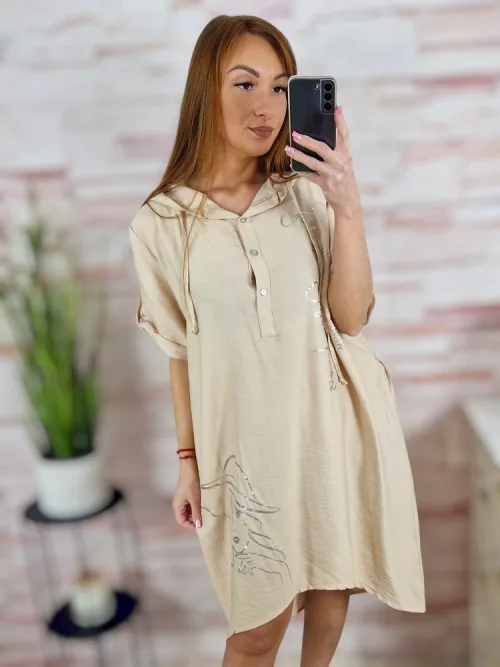 Kapucnis, mellig gombos, roll-up ujjú ruha L-XL