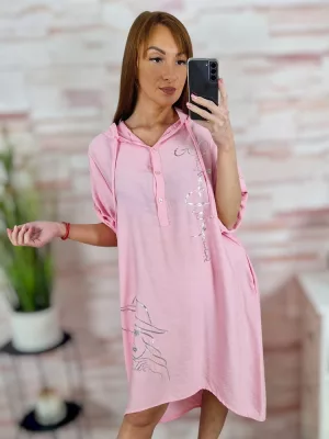 Kapucnis, mellig gombos, roll-up ujjú ruha L-XL