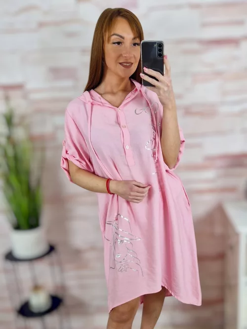 Kapucnis, mellig gombos, roll-up ujjú ruha L-XL