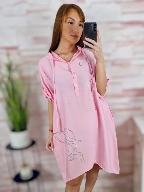 Kapucnis, mellig gombos, roll-up ujjú ruha L-XL