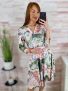 Városos mintás, mellnél átlapolt, loknis aljú ruha S-M