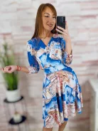 Városos mintás, mellnél átlapolt, loknis aljú ruha S-M