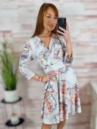 Városos mintás, mellnél átlapolt, loknis aljú ruha S-M