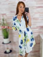 Mintás, roll-up ujjú, megkötős ingruha M-L