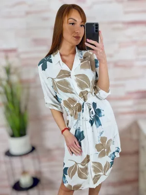 Mintás, roll-up ujjú, megkötős ingruha M-L