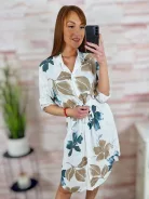 Mintás, roll-up ujjú, megkötős ingruha M-L