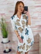 Mintás, roll-up ujjú, megkötős ingruha M-L