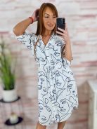 Mintás, roll-up ujjú, megkötős ingruha M-L