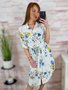 Virágmintás, roll-up ujjú, megkötős ingruha M-L