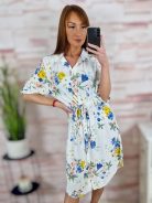 Virágmintás, roll-up ujjú, megkötős ingruha M-L
