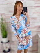 Átlapolt fazonú, selymes anyagú, városos mintás ruha S-M