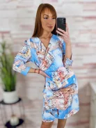 Átlapolt fazonú, selymes anyagú, városos mintás ruha S-M