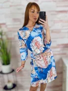 Átlapolt fazonú, selymes anyagú, városos mintás ruha S-M