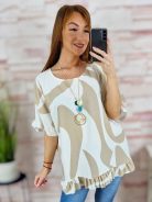Mintás, fodros aljú és ujjú, nyakláncos felső L-XL