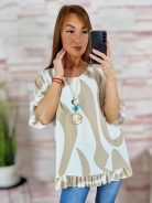 Mintás, fodros aljú és ujjú, nyakláncos felső L-XL
