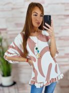 Mintás, fodros aljú és ujjú, nyakláncos felső L-XL