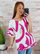 Mintás, fodros aljú és ujjú, nyakláncos felső L-XL