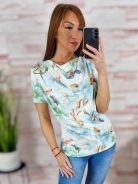 Ejtett nyakú, virágmintás, fém díszes felső S-M-L