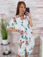 Virágmintás, roll-up ujjú, megkötős ingruha M-L