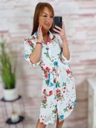 Virágmintás, roll-up ujjú, megkötős ingruha M-L