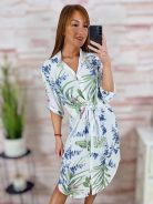 Virágmintás, roll-up ujjú, megkötős ingruha M-L