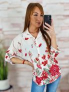 Virágmintás, végig gombos, roll-up ujjú felső/ing M-L