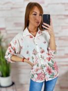 Virágmintás, végig gombos, roll-up ujjú felső/ing M-L