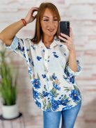 Virágmintás, végig gombos, roll-up ujjú felső/ing M-L