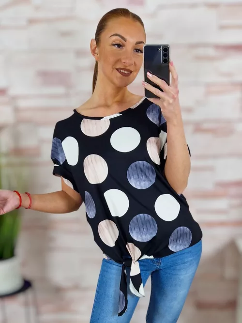Pöttyös, selymes hatású, oldalt megkötős felső M-L-XL