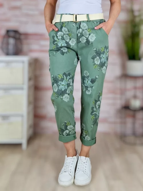 Virágmintás, öves, gumis derekú nadrág M-L-XL
