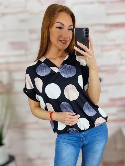Pöttyös, gumis aljú, selymes hatású felső M-L