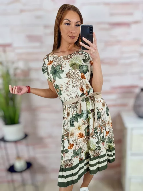 Mintás, megkötős, fodros aljú ruha M-L