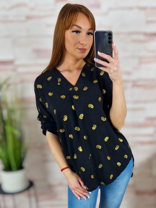 Roll-up ujjú, v-kivágású, mintás felső S-M,L-XL