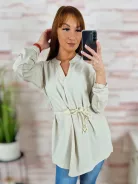 Hátul hosszított, roll-up ujjú, öves tunika S-M,L-XL