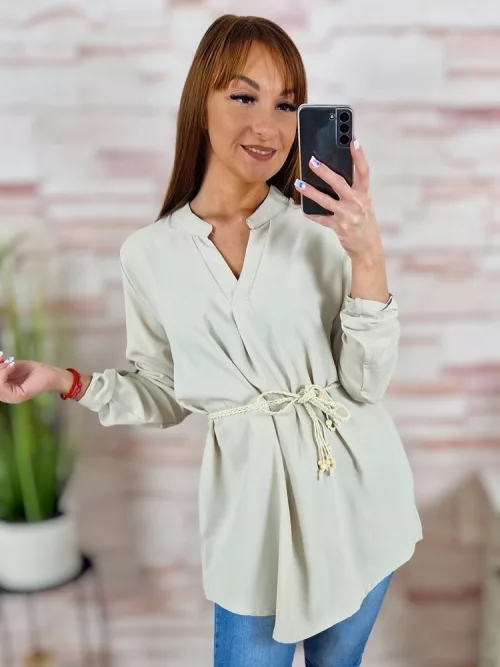 Hátul hosszított, roll-up ujjú, öves tunika S-M,L-XL