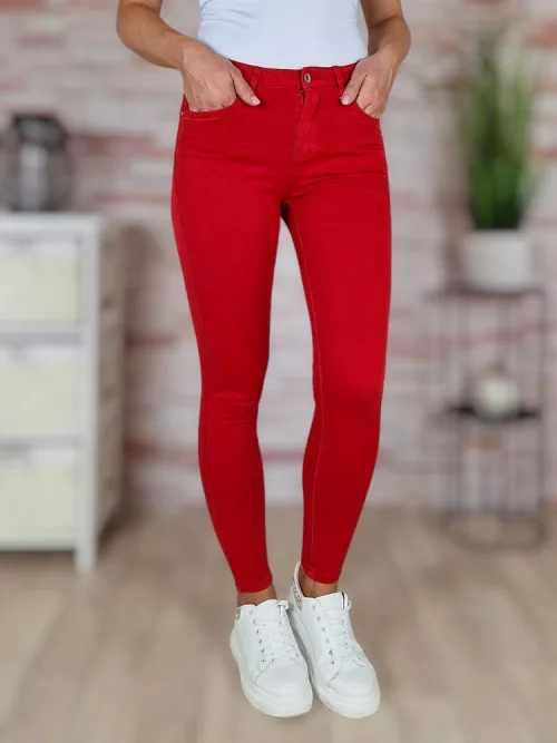 Csőszárú, pamut, skinny piros nadrág 26-32-ig