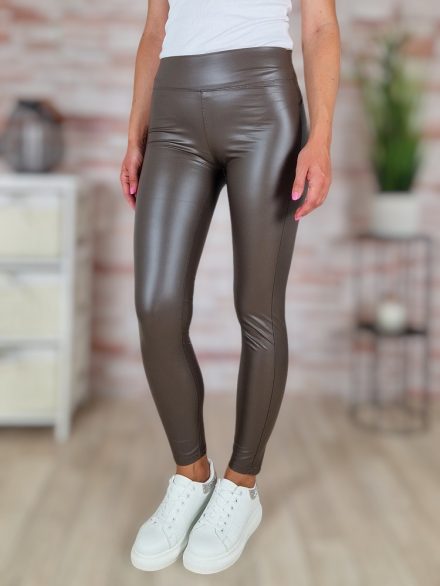 Magasított derekú, sötétbarna műbőr leggings XS-S,S-M,M-L,L-XL