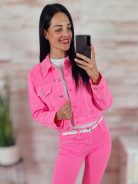 Neon , végig gombos, neon pink farmerkabát XS-XXL-ig
