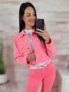 Neon , végig gombos, neon narancs farmerkabát XS-XXL-ig