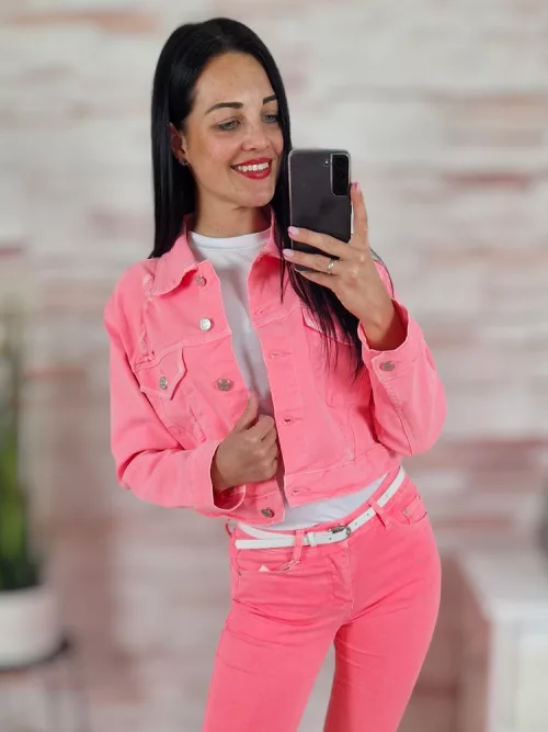 Neon , végig gombos, neon narancs farmerkabát XS-XXL-ig