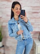 Galléros, világoskék, gombos és zsebes farmerkabát XS-XL-ig
