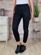 Gumis derekú, megkötős, pamut, fekete cargo nadrág XS-XL-ig